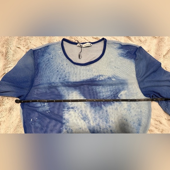Zara Blue Sheer Mesh Long Sleeve Top Bodysuit - Picture 6 of 10